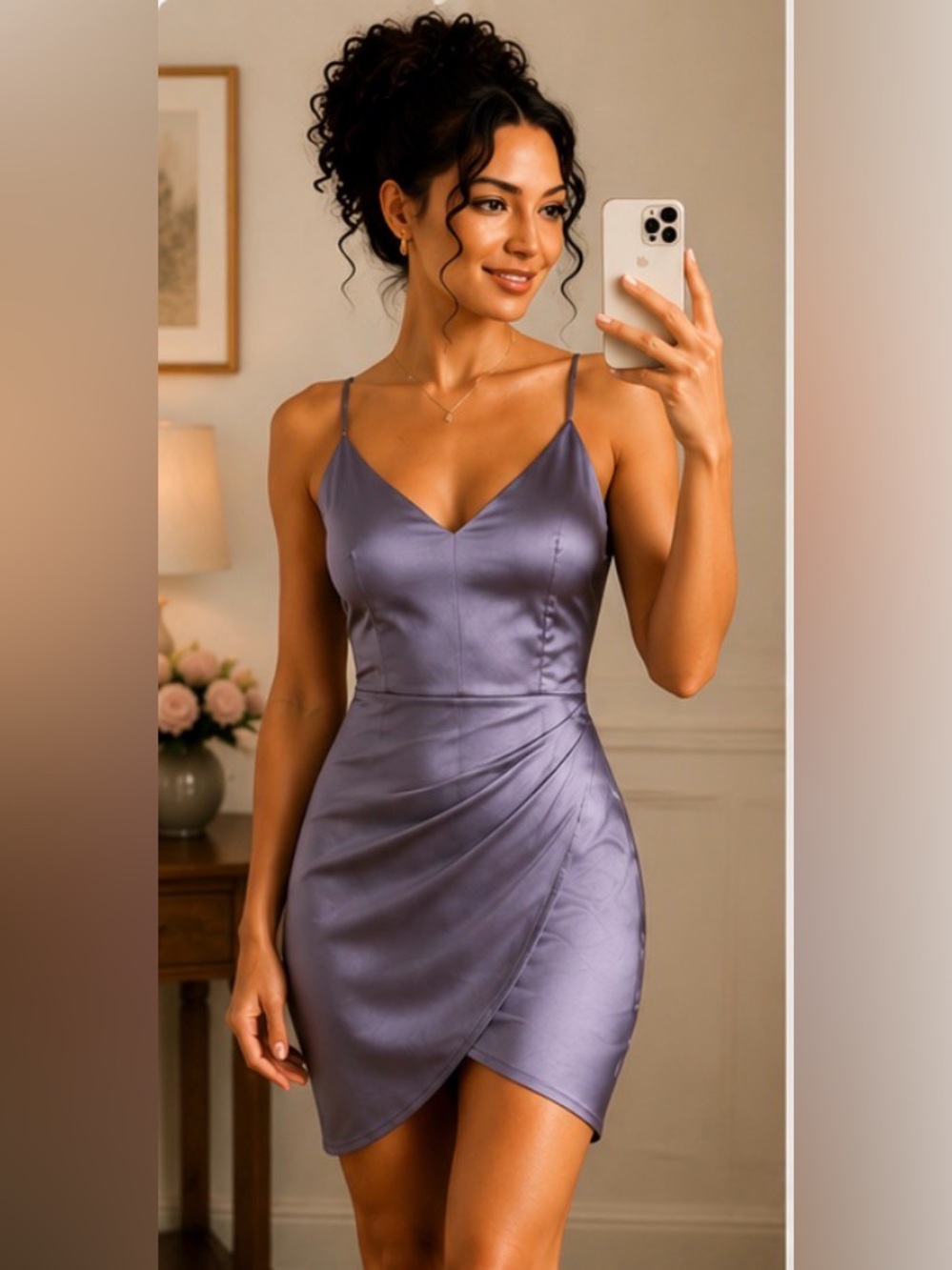 221 Lulus Satin Ruched Bodycon Dress Small Lavender Gray Cocktail Party